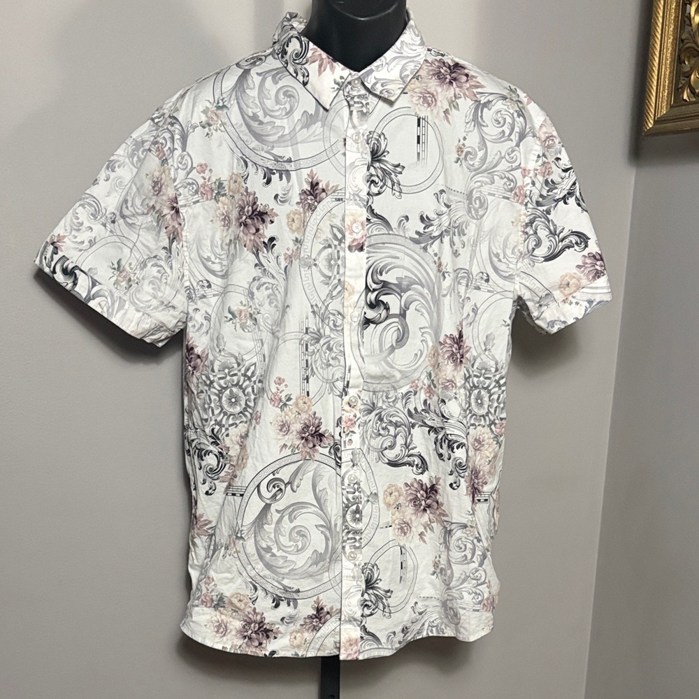 Guess XXL Barocco Eco Floral Paisley Print Button Down SS Shirt